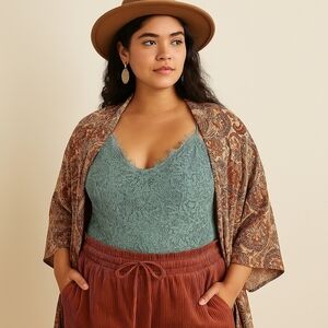 WAYF Teal Lace Bodysuit – Size 1X – NWT